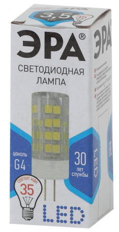 Лампа светодиодная ЭРА G4 3,5W 4000K прозрачная LED JC-3,5W-220V-CER-840-G4 Б0027856 