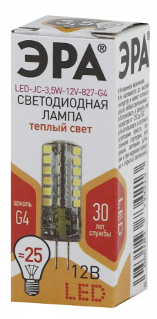 Лампа светодиодная ЭРА G4 3,5W 2700K прозрачная LED JC-3,5W-12V-827-G4 Б0033195 