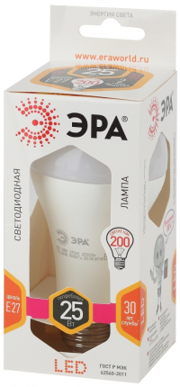 Лампа светодиодная ЭРА E27 25W 2700K матовая LED A65-25W-827-E27 Б0035334