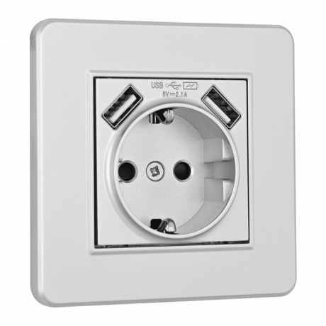Розетка с заземлением и со шторкой и 2хUSB Arte Milano SET16-1 SET16-1-47-1 silver 