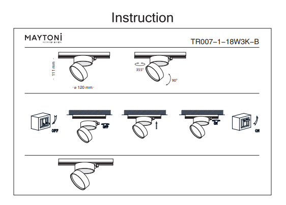 Однофазный LED светильник 12W 3000К для трека Maytoni Track TR006-1-12W3K-B 