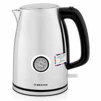 Чайник с термометром BRAYER BR1022, 1,8 л, 2200 Вт, закрытый нагревательный элемент, сталь (456063)