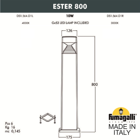 DS1.564.000.LXD1L Фонарный столб Fumagalli Ester 800