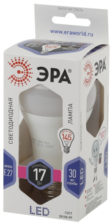 Лампа светодиодная ЭРА E27 17W 6000K матовая LED A60-17W-860-E27 Б0031701 