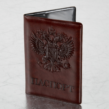 Нарушена упаковка!  <289003> Обложка для паспорта STAFF, полиуретан под кожу, "ГЕРБ", коричневая,  237604