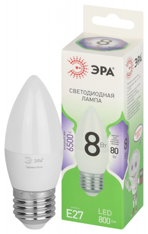 Лампочка светодиодная ЭРА GREEN LINE LED B35-8W-865-E27 GL E27 8 Вт свеча холодный свет Б0067136 
