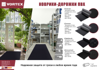 Коврик-дорожка ПВХ РИФЛЕНЫЙ 2мм 0,9*10м, против скольжения, черный VORTEX 22334