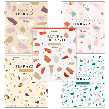 Нарушена упаковка!  <605495> Тетрадь А5, 96 л., BRAUBERG, скоба, клетка, TWIN-лак, "Natura Terrazzo", 404431 (404431)