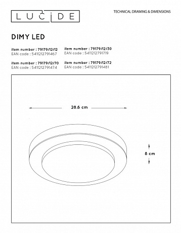 Потолочный светодиодный светильник Lucide Dimy 79179/12/30 