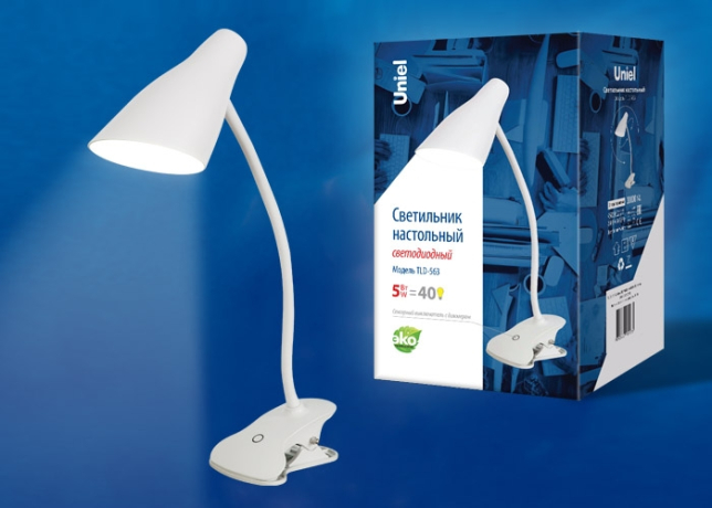 Настольная лампа на прищепке с диммером Uniel TLD-563 White/LED/360Lm/4500K/Dimmer (UL-00004465) 