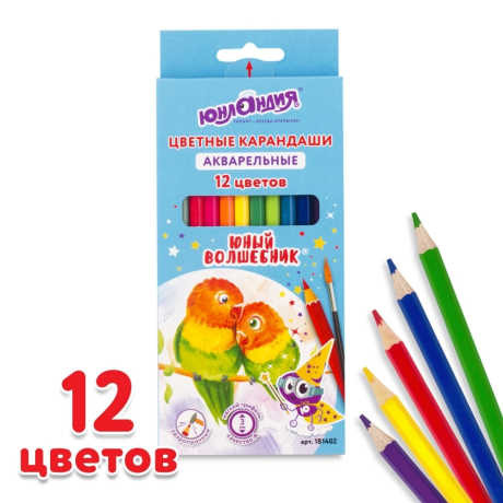 Нарушена упаковка! <204478> Карандаши цветные акварельные ЮНЛАНДИЯ "ЮНЫЙ ВОЛШЕБНИК", 12 цветов, шестигранные, заточенные, 181402 (181402)