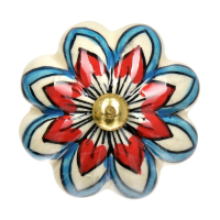 Нарушена упаковка!  <303117> 66110 BLUMEN HAUS Ручка керамическая для мебели ''Лотос'', ручная роспись, цвет белый, рисунок цветной /246/6