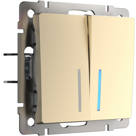 Выключатель проходной двухклавишный с подсветкой без рамки Werkel шампань W1122111