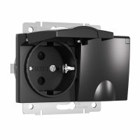 Розетка двойная влагозащищенная с заземлением и со шторками, без рамки с крышкой Werkel черный матовый W1172208