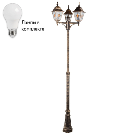 Уличный столб с лампочками Arte lamp A1542PA-3BN+Lamps