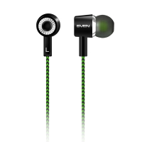 Наушники SVEN E-107, проводные, 1,2 м, вкладыши, черные с зеленым, SV-015404 (513842)