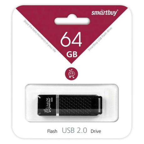 Нарушена упаковка! <217778> Флеш-диск 64GB SMARTBUY Quartz USB 2.0, черный, SB64GBQZ-K (513055)