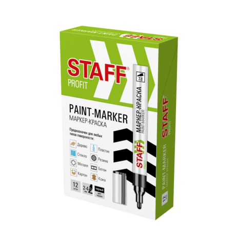 Нарушена упаковка!  <795750> Маркер-краска лаковый (paint marker) 2-4 мм, ЧЕРНЫЙ, НИТРО-ОСНОВА, STAFF PROFIT, для любых поверхностей, 152578