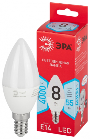 Лампочка светодиодная ЭРА RED LINE LED B35-8W-840-E14 R E14 / Е14 8 Вт свеча нейтральный белый свет Б0050200 