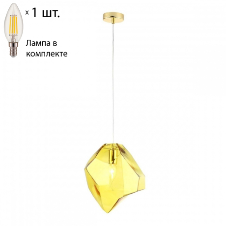 Подвесной светильник с лампочкой CRYSTAL LUX NUESTRO SP1 GOLD/AMBER+Lamps 