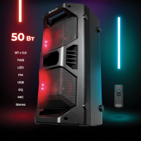 Колонка портативная DEFENDER Rage, 2.0, 50 Вт, Bluetooth, FM-тюнер, microSD, чёрная, 65109 (513678)