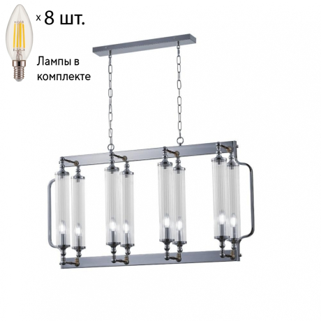 Подвесная люстра Crystal Lux с лампочками TOMAS SP8 L1000 CHROME+Lamps E14 Свеча 