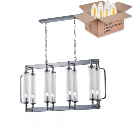 Подвесная люстра Crystal Lux с лампочками TOMAS SP8 L1000 CHROME+Lamps E14 Свеча 