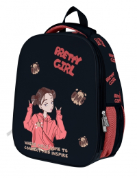 Нарушена упаковка!  <712389> Рюкзак Schoolformat ERGONOMIC LIGHT 2 АНИМЕ ДЕВОЧКА 21л черн. 38х29х19 жестк. каркас 2 отд. молния держатель для карточек брелок д/де РЮКЖКМБ2-АД (247709)