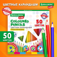 Нарушена упаковка! <722762> Карандаши цветные BRAUBERG KIDS NEW, 50 цветов, трехгранный корпус, грифель 3 мм, 182004