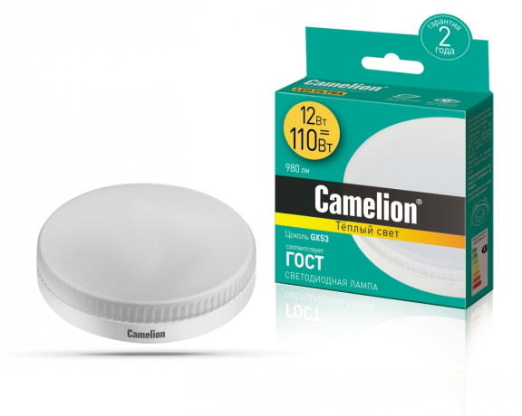 Светодиодная лампа GX53 12W 3000K (теплый) JCDR Camelion LED12-GX53/830/GX53 (12786) 