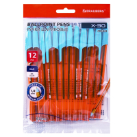 Нарушена упаковка!  <795658> Ручки шариковые BRAUBERG X-30 ORANGE, КОМПЛЕКТ 12 шт., СИНИЕ, пишущий узел 1 мм, линия письма 0,5 мм, 144334