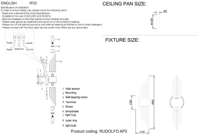 Бра с лампочками CRYSTAL LUX Rudolfo AP2 Brass+Lamps 
