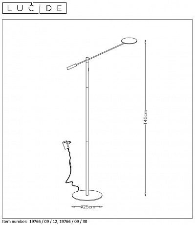 Торшер с диммером Lucide Anselmo 19766/09/12 