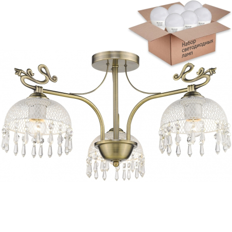 Потолочная люстра с лампочками Velante 733-507-03+Lamps E27 P45 