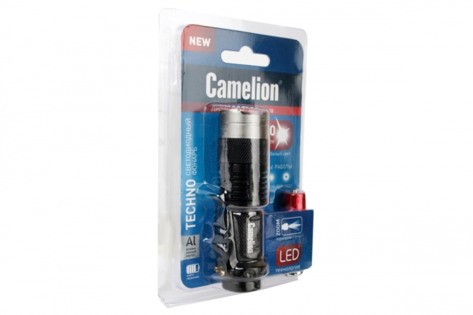 Ручной светодиодный фонарь на батарейках. Дистанция освещения - 400м. 3 режима работы. Camelion LED5135 (12915)