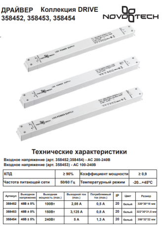 Драйвер для магнитного шинопровода  IP20 240W 48V Drive Novotech 358454 