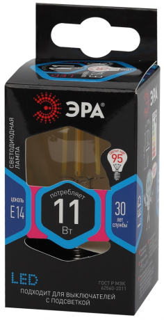 Лампа светодиодная филаментная ЭРА E14 11W 4000K прозрачная F-LED P45-11w-840-E14 Б0047014 
