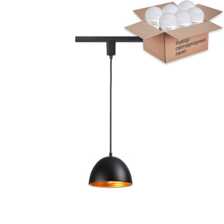 Однофазный светильник на подвесе для трека Novotech Veterum с лампочкой 370562+Lamps E27 P45 