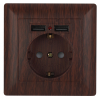 Розетка ЭРА Intro Solo Schuko P+E 16A 250V со шторками 2хUSB венге 4-410-10 Б0043408