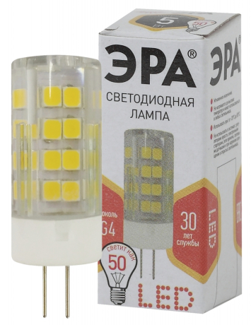 Лампа светодиодная ЭРА G4 5W 2700K прозрачная LED JC-5W-220V-CER-827-G4 Б0027857 