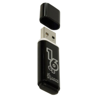 Флеш-диск 16 GB, SMARTBUY Glossy, USB 2.0, черный, SB16GBGS-K (512190)
