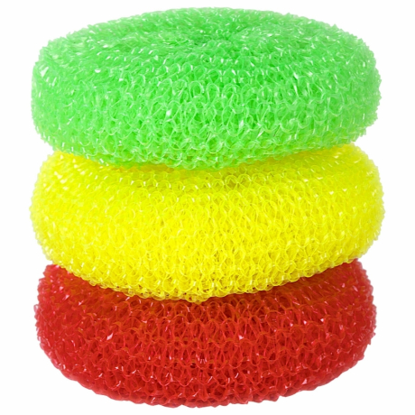 Нарушена упаковка! <220164> Губки (мочалки) для посуды пластиковые LAIMA, КОМПЛЕКТ 3 шт., сетчатые по 7 г, 603107 (603107)