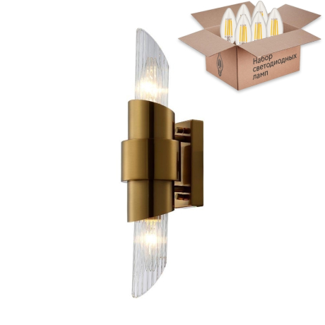 Бра Crystal Lux с лампочками JUSTO AP2 BRASS+Lamps E14 Свеча 