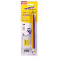 Нарушена упаковка!  <301683> Набор ЮНЛАНДИЯ "Школьный", 2 карандаша чернографитных, резинка стирательная, точилка, блистер, 181593 (181593)