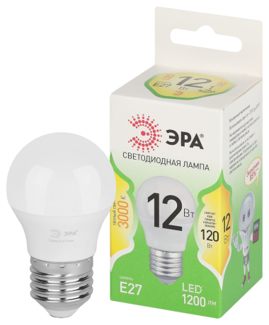 Лампочка светодиодная ЭРА GREEN LINE LED P45-12W-830-E27 GL E27 12 Вт шар теплый свет Б0067015 