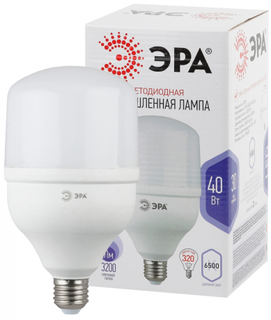 Лампа светодиодная ЭРА E27 40W 6500K матовая LED POWER T120-40W-6500-E27 Б0027006 