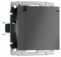 Розетка влагозащищенная с заземлением и со шторкой, без рамки с крышкой Werkel графит рифленый W1171204