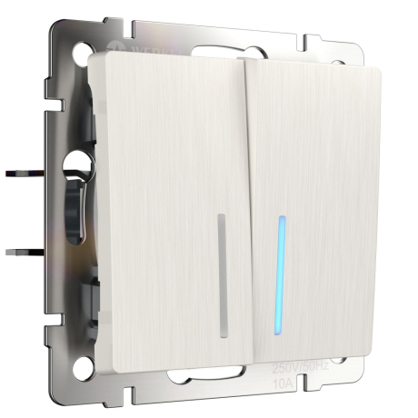 Выключатель  двухклавишный проходной с подсветкой (перламутровый рифленый) Werkel W1122113