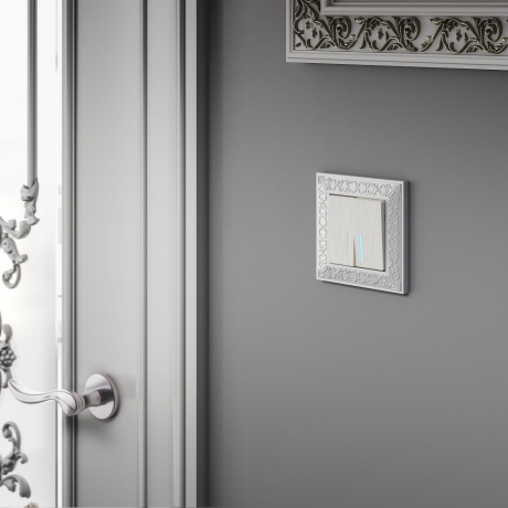 Выключатель  двухклавишный проходной с подсветкой (перламутровый рифленый) Werkel W1122113