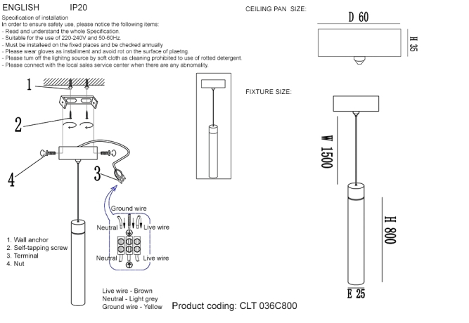 Нарушена упаковка!  <703791> Светильник подвесной Crystal Lux CLT 036C800 GO